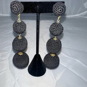 Black crochet ball post earrings